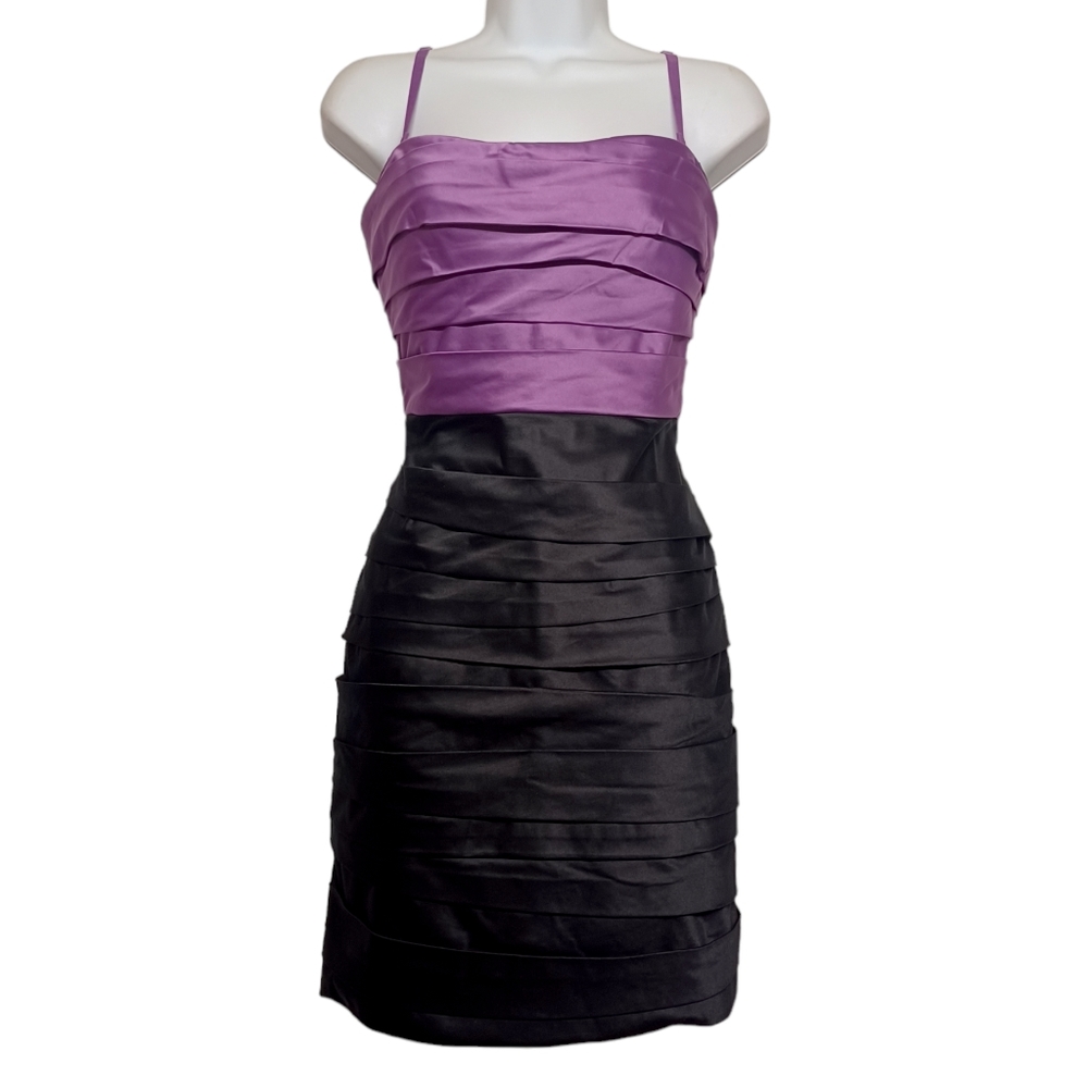 BCBGMAXAZRIA Dress Purple Black Colorblock Cocktail Mini Party 10 Medium